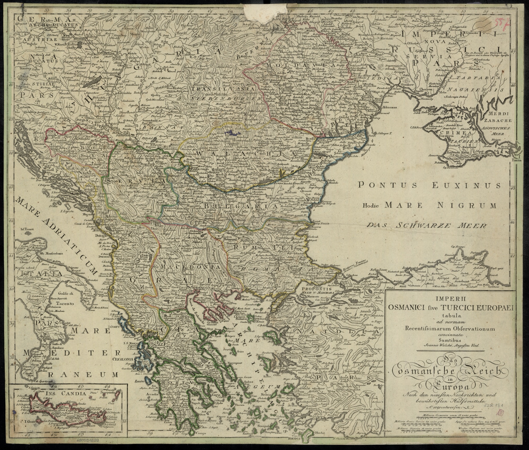 Historical map of the Ottoman Empire in Europe showing the Habsburg frontier